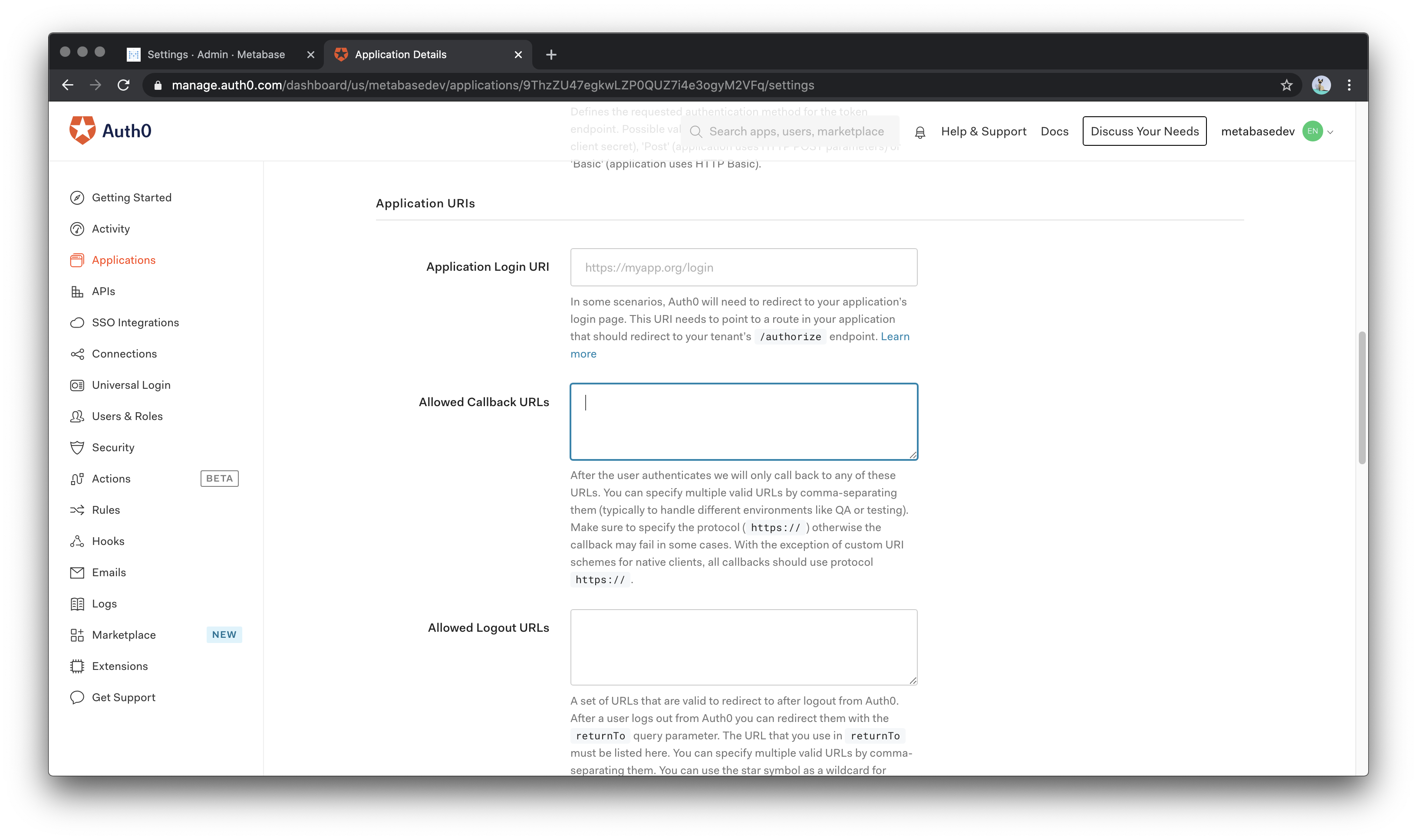 Auth0 SAML Ayarları Sayfası