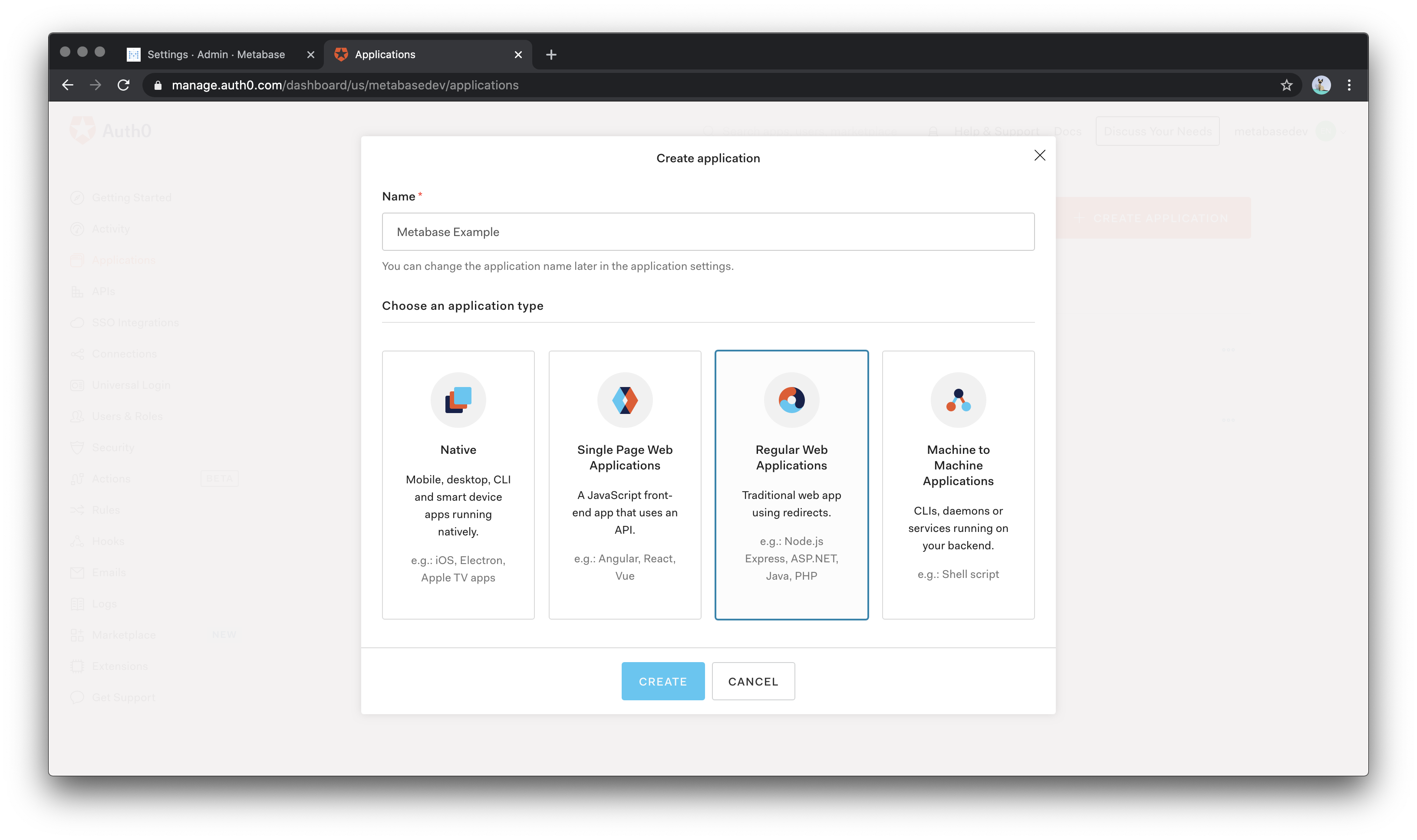 Auth0 Uygulama Seçimi