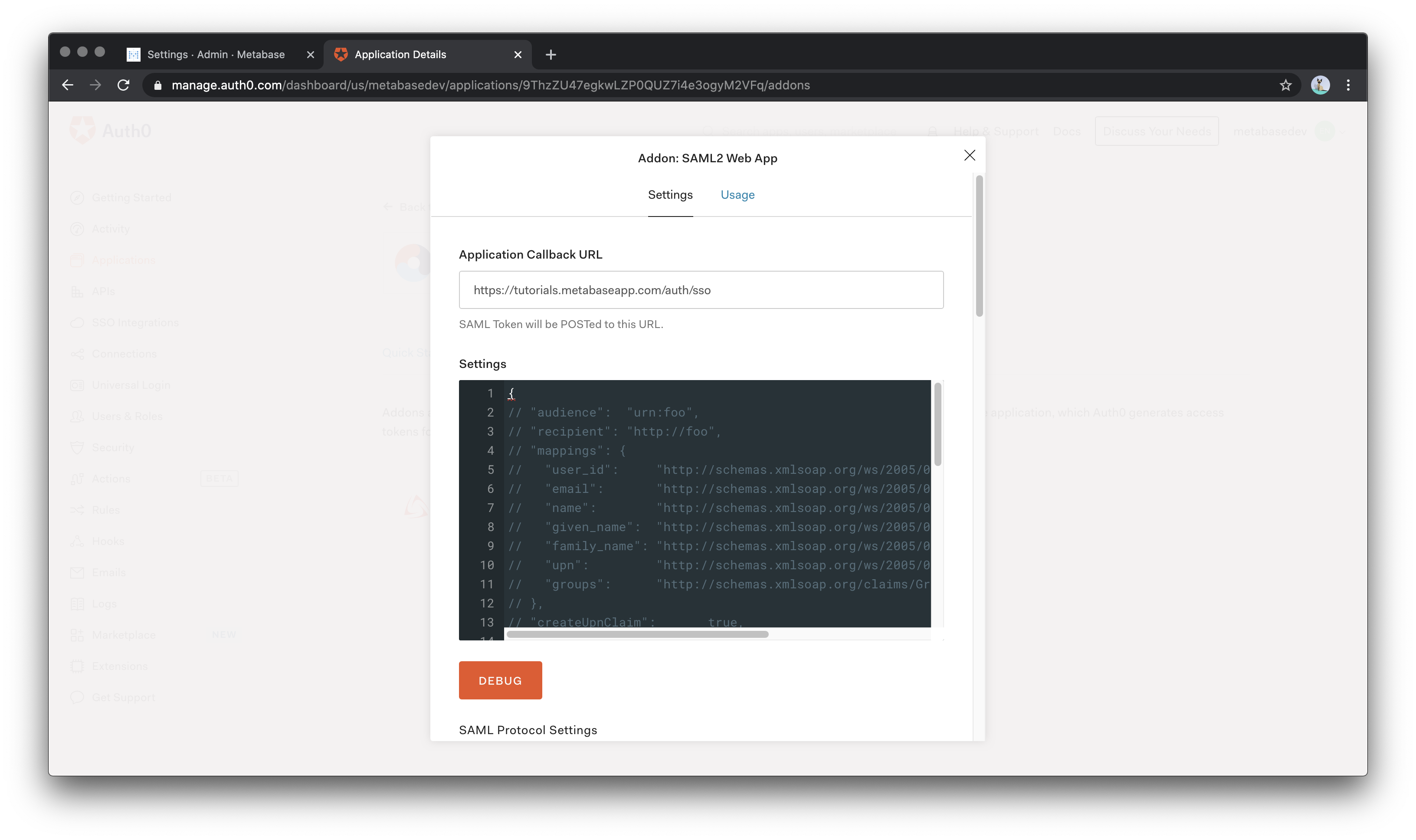 Auth0 SAML Eşlemeleri
