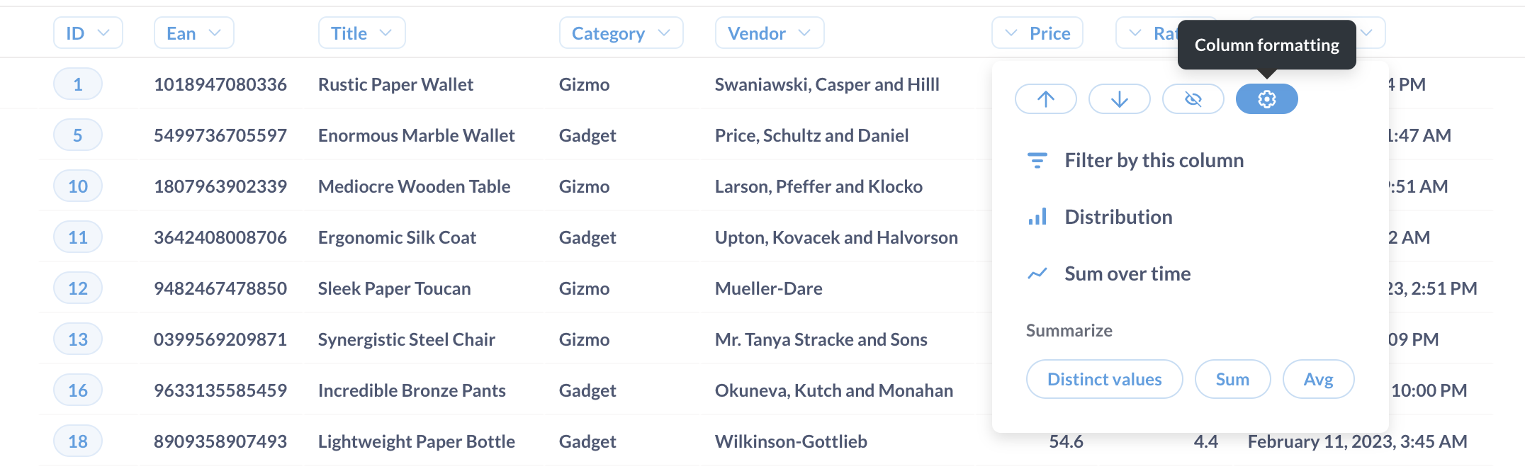 Sütun biçimlendirme