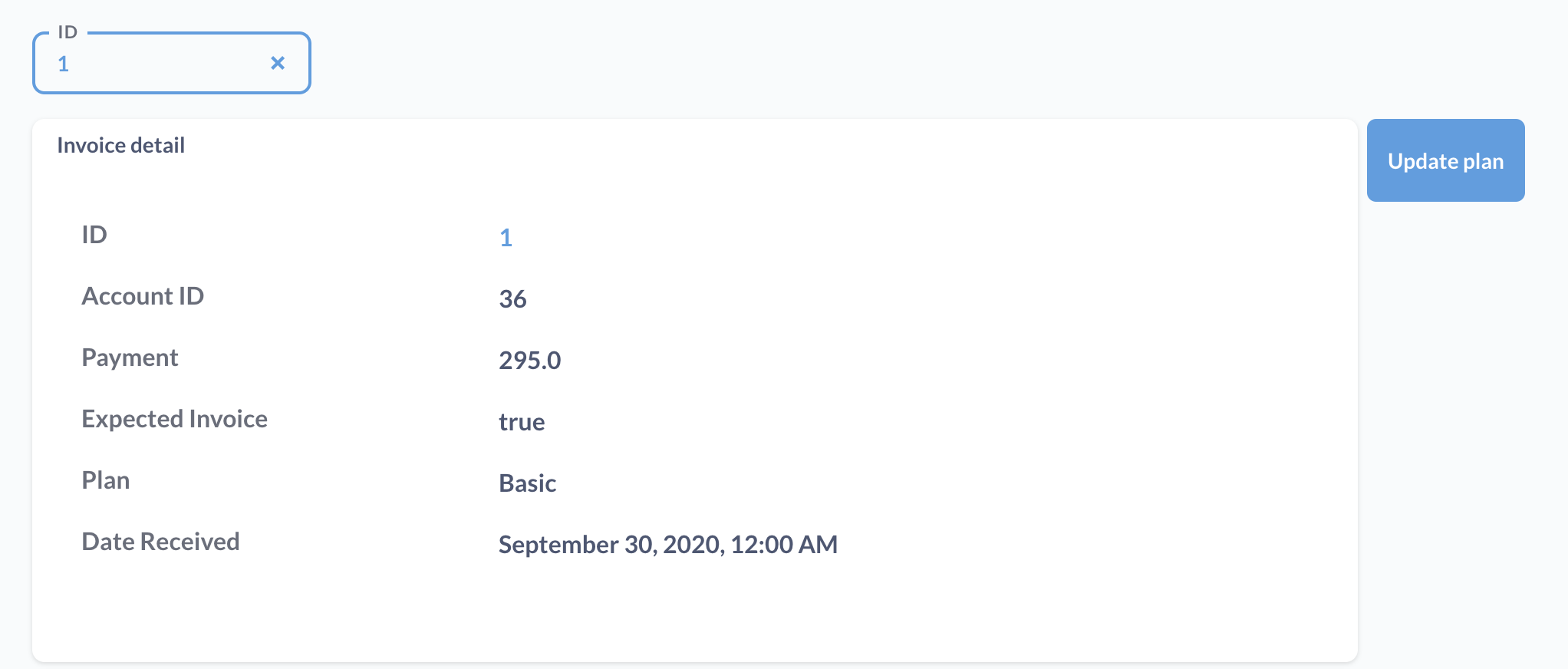 Filtre, eylem butonu ve ayrıntı kartı görünümü olan pano