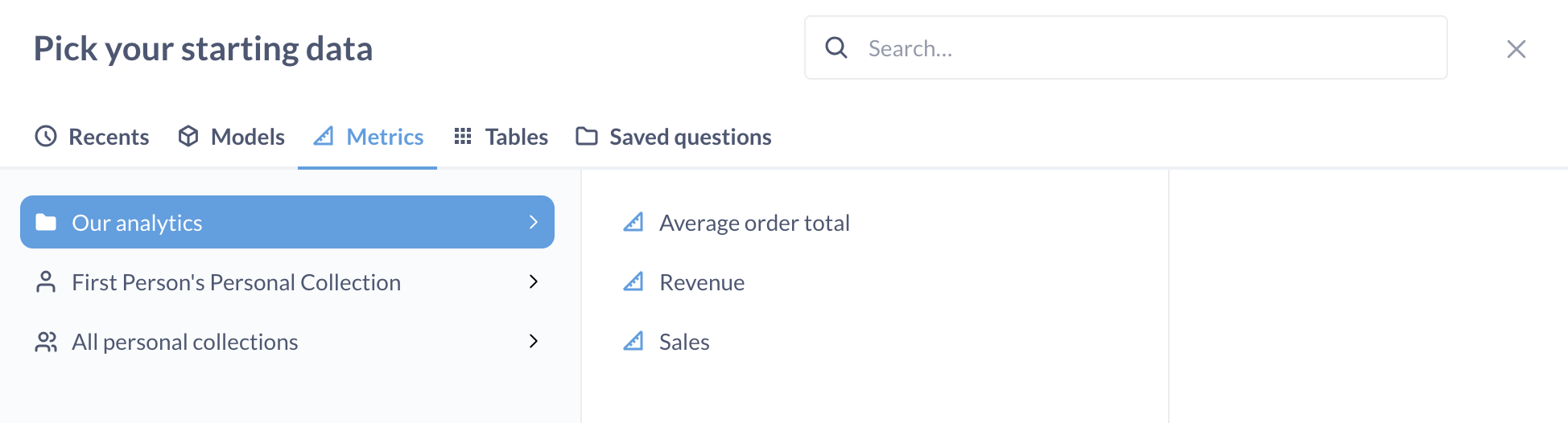 Varlık seçicideki metrikler sekmesi