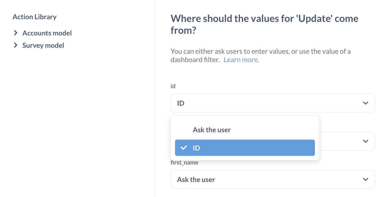 Bir eylem butonunu bir pano filtresine bağlama