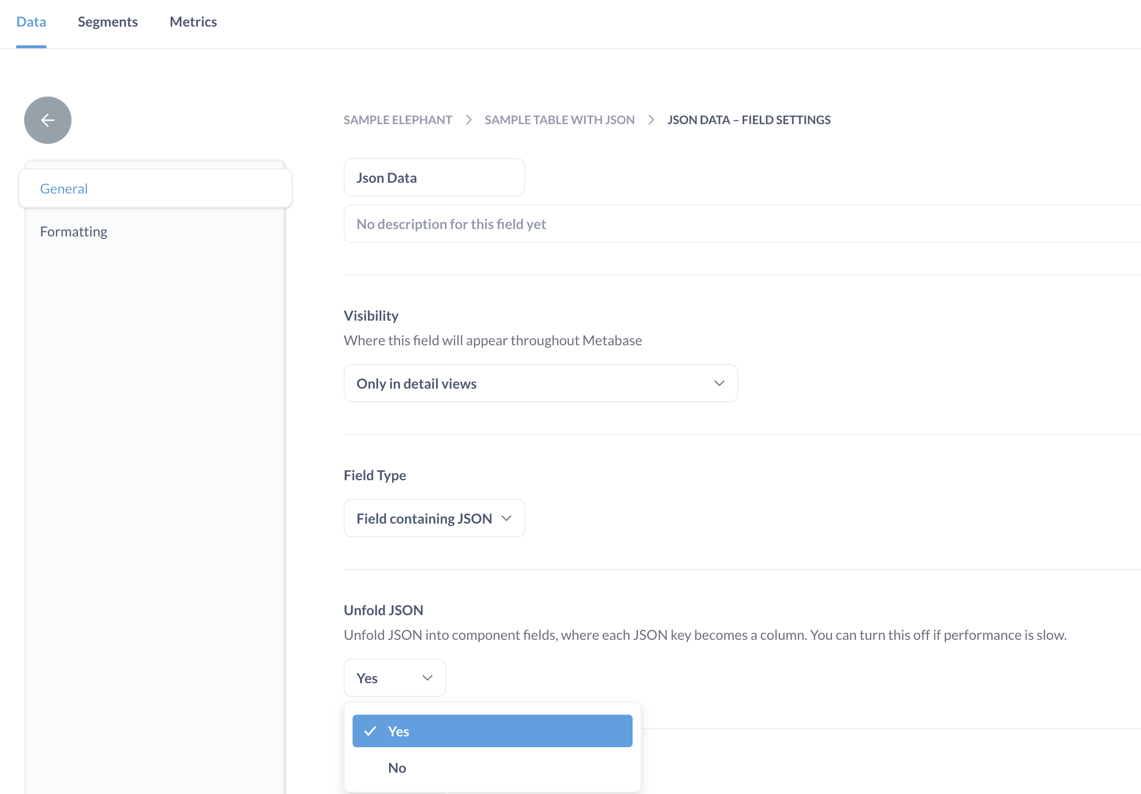 Açılmış JSON ayarı