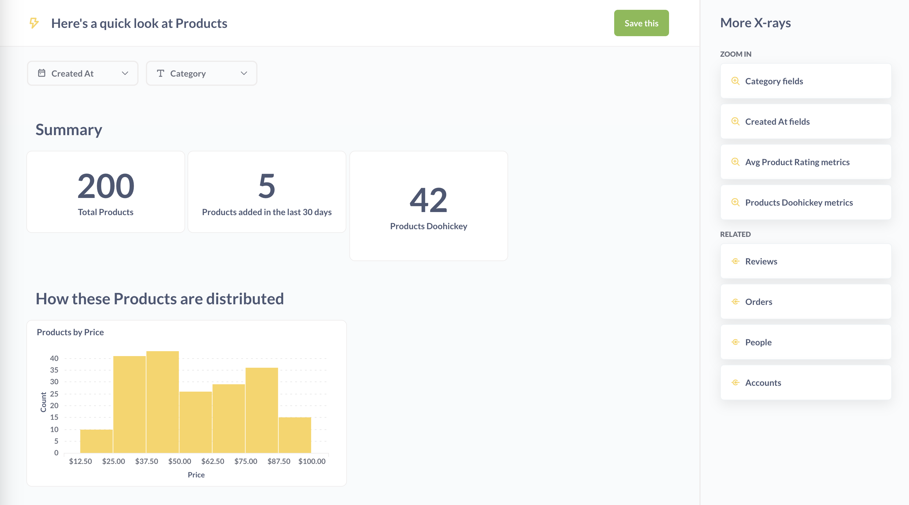 Ürünler tablosunun örnek X-ışını